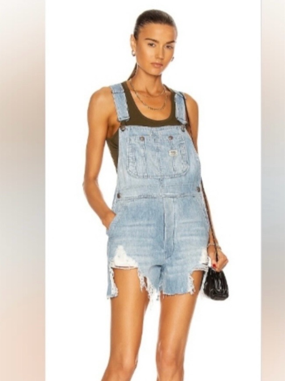 R13 Light Blue Distressed Denim Overalls